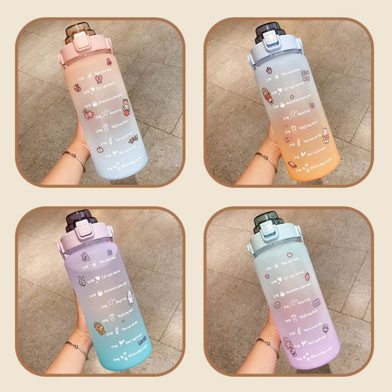 2 Liters Water Bottle Motivational Drinking Bottle Sports Water Bottle with Time Marker Stickers Plastic Cups Botellas De Agua