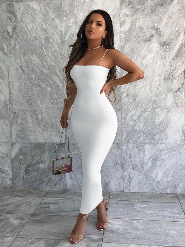 Dulzura 2023 Autumn Winter Women Solid White Black Strap Midi Dress Bodycon Sexy Streetwear Party Club Elegant Fashion Clothes