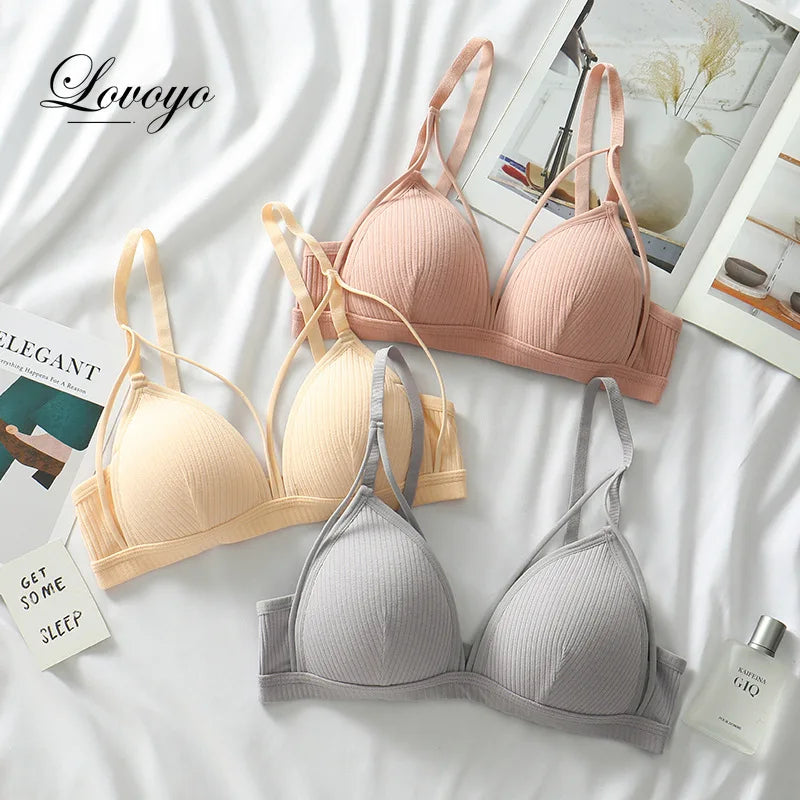 Sexy Women Bra Wire Free Brassiere Push Up Lingerie French Triangle Cup Bra Underwear Thread Top Female Intimates Bralette