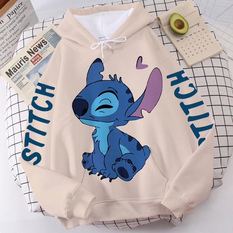 Disney Hoodie Fashion Stitch Angel Monster Letter Cartoon Sweatshirt Pullover Cute Harajuku Unisex Women&#39;s Pocket Top