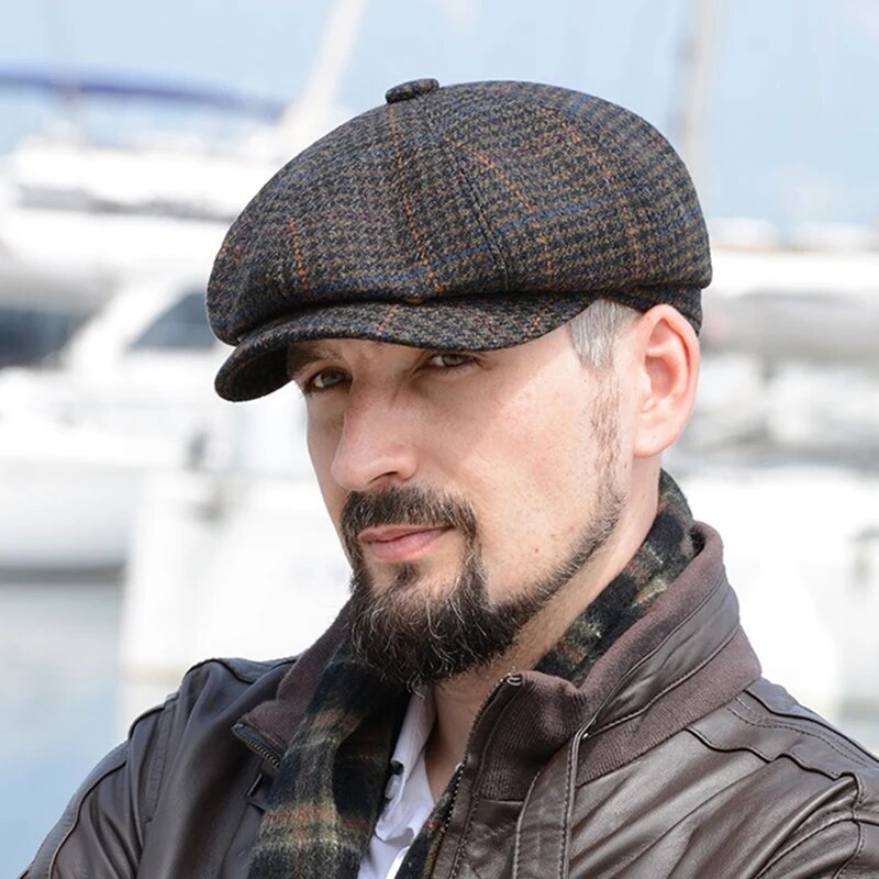 Retro Tweed Newsboy Hat Men Beret Gatsby Beret Hats Peaked Octagonal with Brim Caps Street Caps Winter Spring Hip Hop Beret Caps