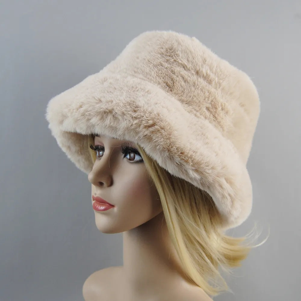 2024 New Style Fake Rabbit Fur Hats Super Soft Women Winter Hat Cotton Lining Warm Russian Fashion Ski Beanies Plush Solid Color