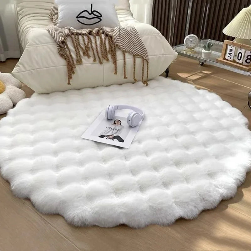 Faux Fur Round Carpets Luxury Bubble Shaped Plushrugs for Bedroom Decor Non Slip Dressing Table Area Rugs Soft Fluffy Floor Mat