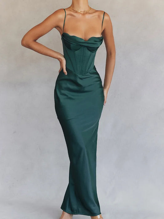 Wedding Guest Dress Women 2023 Bodycon Satin Maxi Dress Long Spaghetti Strap Sexy Prom Evening Party Dresses with Glove Purple