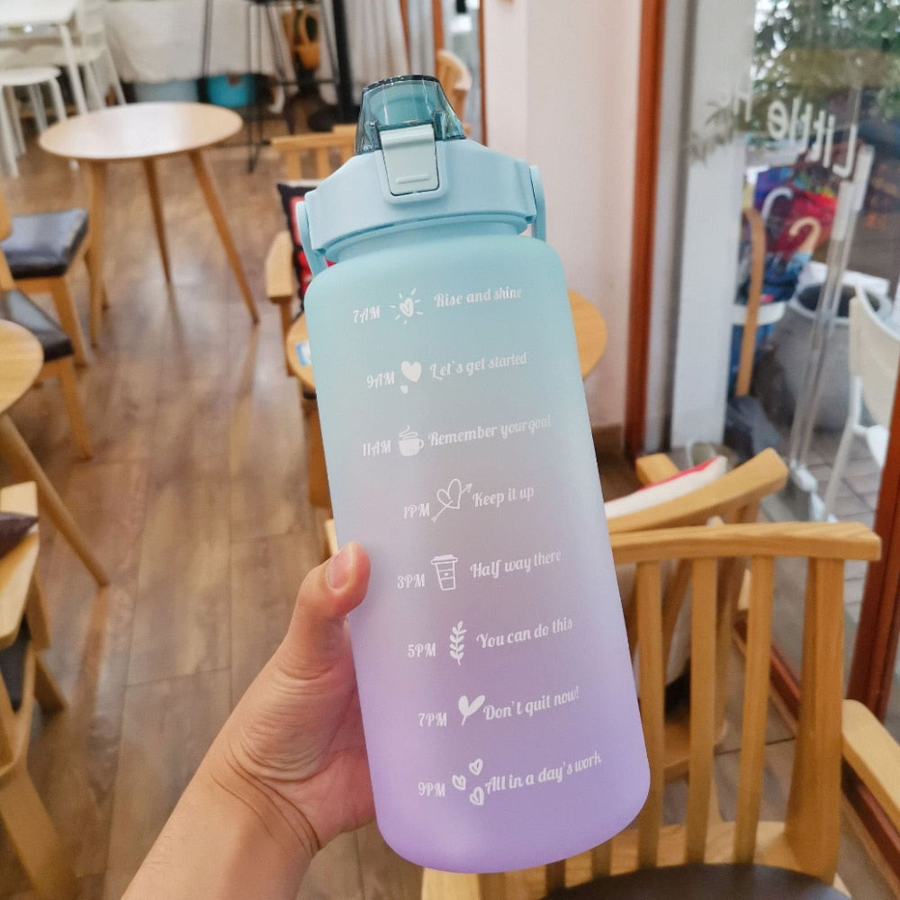 2 Liters Water Bottle Motivational Drinking Bottle Sports Water Bottle with Time Marker Stickers Plastic Cups Botellas De Agua