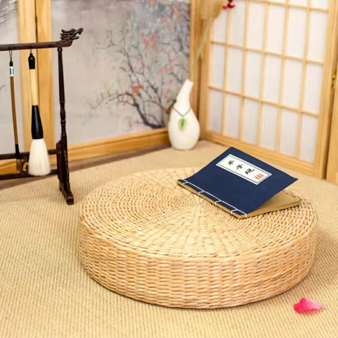 Hot 40cm*40cm Handmade Woven Natural Straw Round Pouf Tatami Cushion Floor Japanese Style Cushion Home Textile