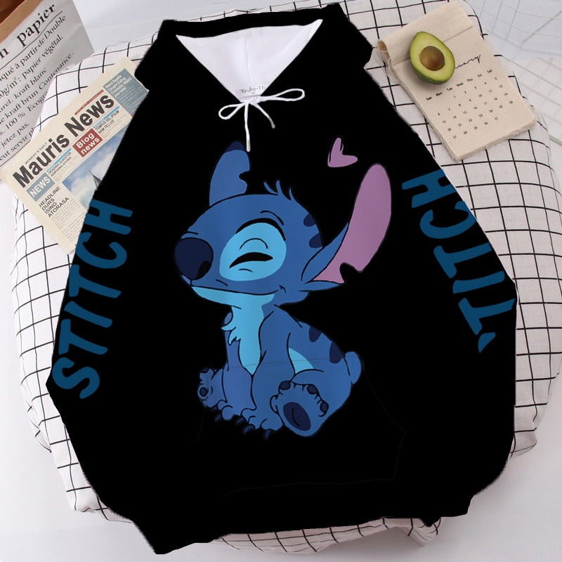 Disney Hoodie Fashion Stitch Angel Monster Letter Cartoon Sweatshirt Pullover Cute Harajuku Unisex Women&#39;s Pocket Top