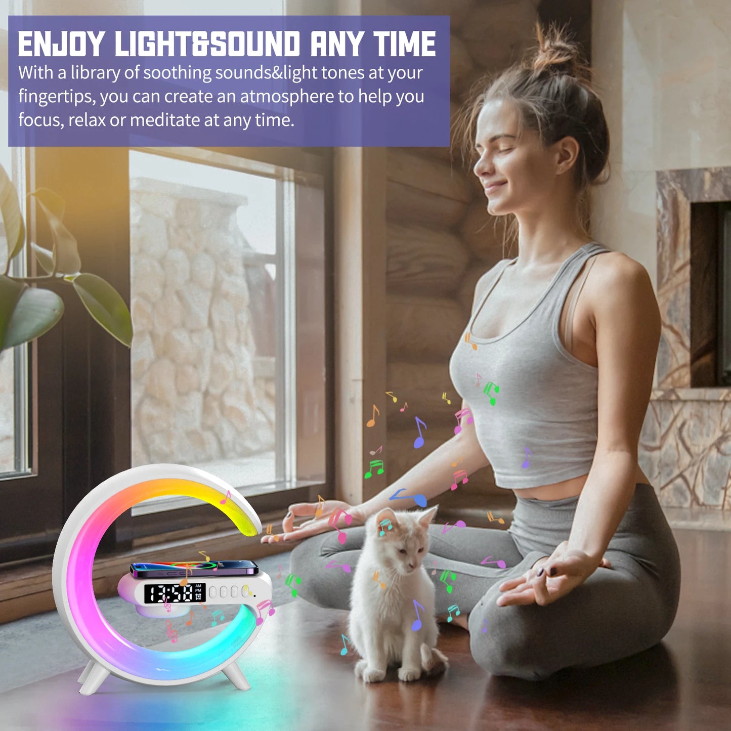 15W Multifunction Wireless Charger Pad Stand Speaker TF RGB Night Light Fast Charging Station for iPhone Samsung Xiaomi Huawei