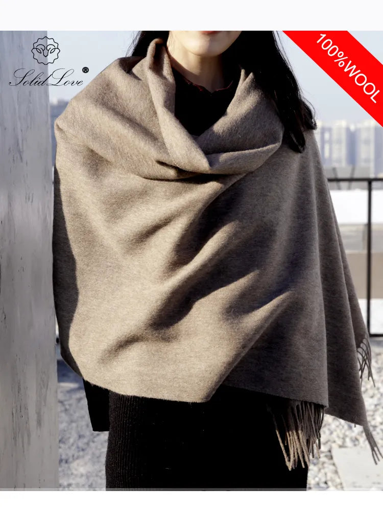 100% Wool Scarf Women Thickening Cashmere Winter Scars Shawls Fashion  Female Pashmina Scarves Oversized Keep Warm Warps 300g