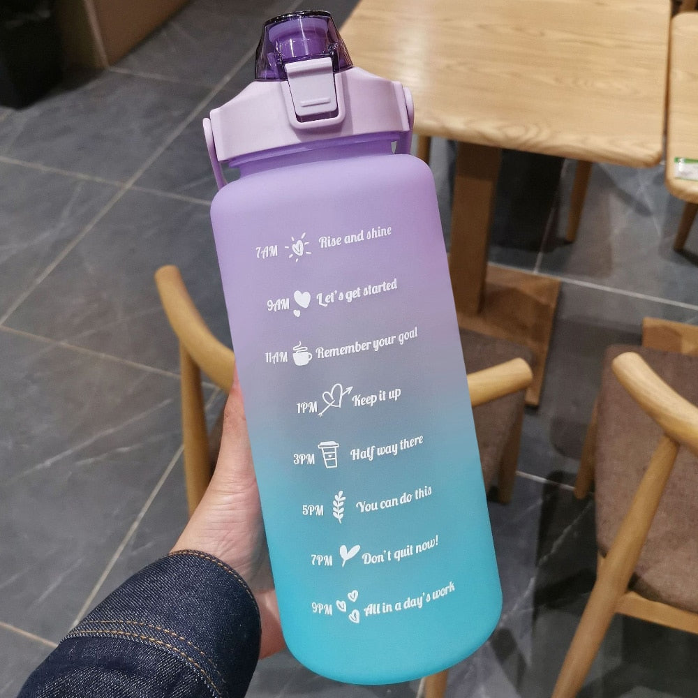 2 Liters Water Bottle Motivational Drinking Bottle Sports Water Bottle with Time Marker Stickers Plastic Cups Botellas De Agua