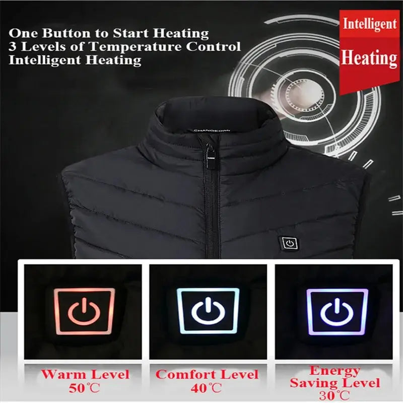 9/19 Areas Heated Jacket Women's Warm Vest USB Men's Heating Jacket Heated Vests Coat Hunting Hiking Camping Autumn Winter Male