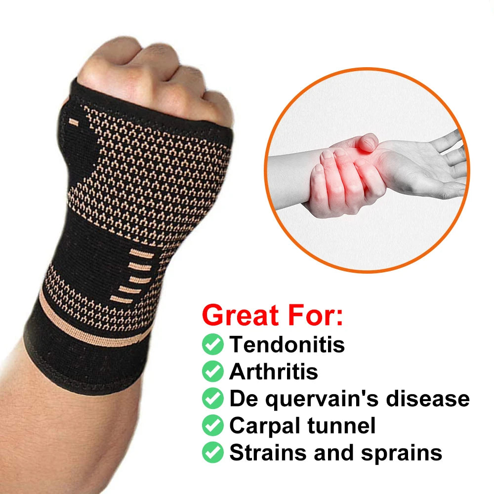 1PCS Copper Compression Gloves Sports Wrist Guard Arthritis Gloves Elastic Palm Brace Sleeve Fitness Wrist Support Wristband