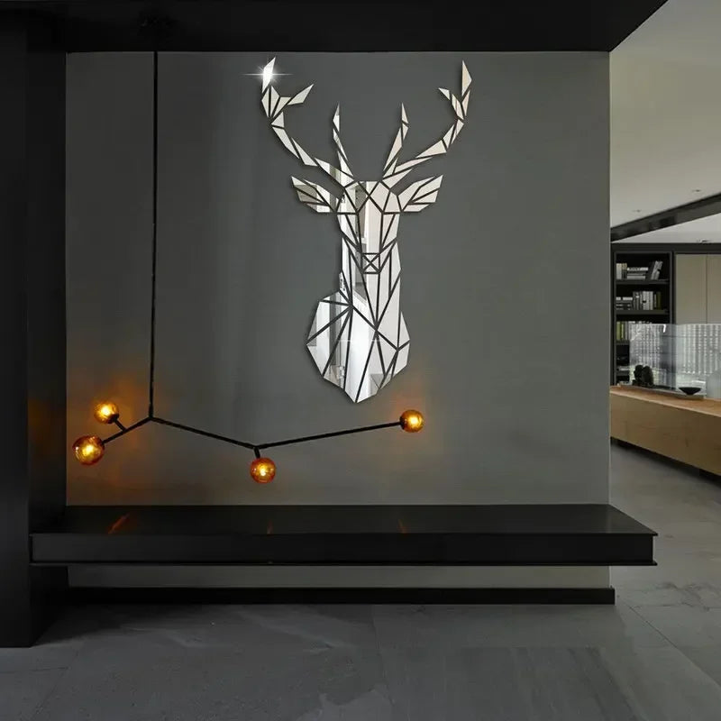 3D Mirror Wall Stickers Nordic Style Acrylic Deer Head Mirror Sticker Decal Removable Mural for DIY Home Living Room Wall Decors