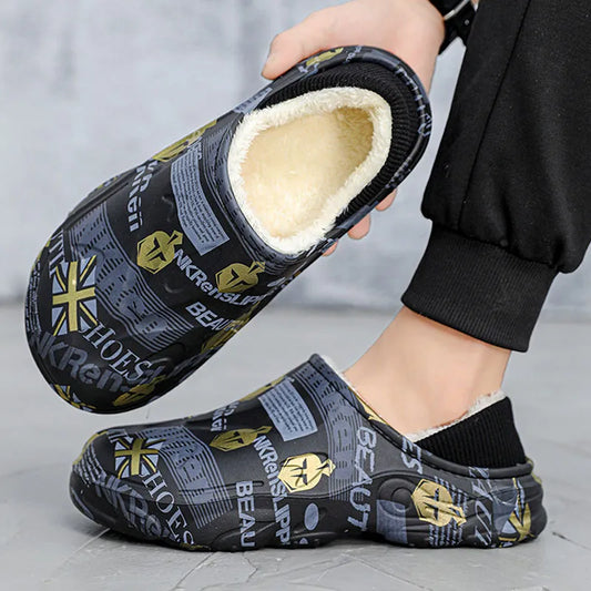 2023 Winter New Stylish Men Slippers Warm Home Slippers Non-Slip Male Cotton Shoes Waterproof Soft EVA Fashion Slippers Big Size