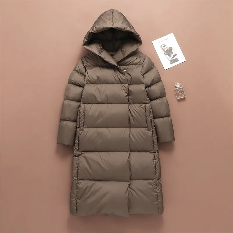 2023 Winter Down Coat Women Ultra Light Long Puffer Jacket Female Cusual Warm Thickening Parkas with Hood Outerear Overcoat Lady