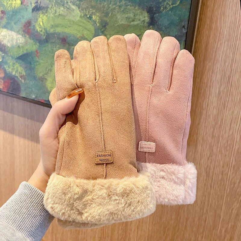 Fashion Winter Women Gloves Furry Warm Mitts Full Finger Mittens Thermal Fleece Lined Outdoor Sport Female Touchscreen Gloves