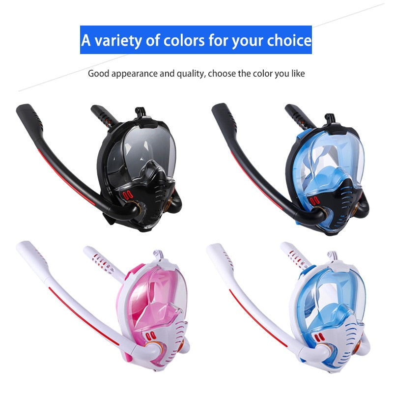 Snorkeling Mask Double Tube Silicone Full Dry Diving Mask Adult Swimming Mask Diving Goggles Self Contained Underwater Breathing