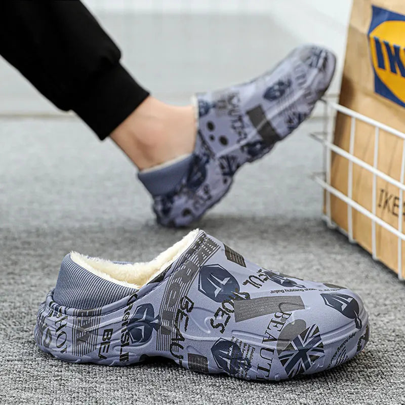 2023 Winter New Stylish Men Slippers Warm Home Slippers Non-Slip Male Cotton Shoes Waterproof Soft EVA Fashion Slippers Big Size