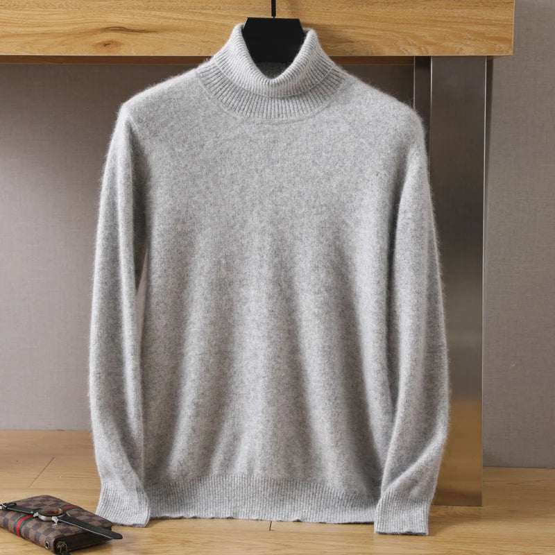 2023 new 100% pure mink cashmere turtleneck sweater men's high-grade high-quality long-sleeved casual fashion mink cashmere swea