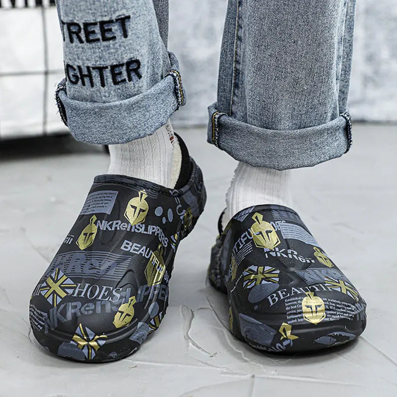 2023 Winter New Stylish Men Slippers Warm Home Slippers Non-Slip Male Cotton Shoes Waterproof Soft EVA Fashion Slippers Big Size