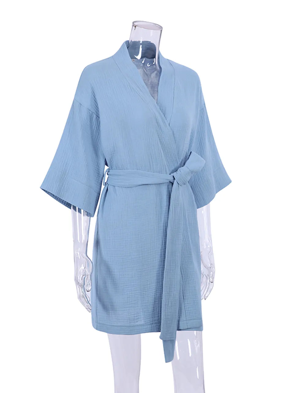 Crape Cotton Robe Women&#39;s Nightwear Mini Bathrobes Lace Up Sleepwear Muslin Women&#39;S Home Clothes Solid Color Robes Women Nightie