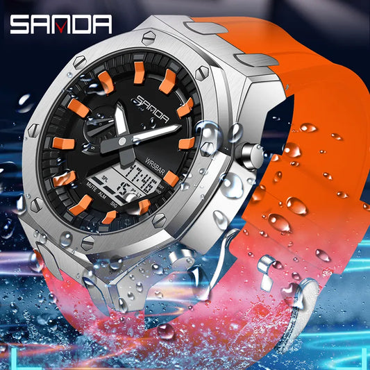 SANDA 3309 New Men's Watch Electric Multi-Function Fashion Trend Outdoor Luminous Alarm Clock Waterproof Shockproof Male Watches