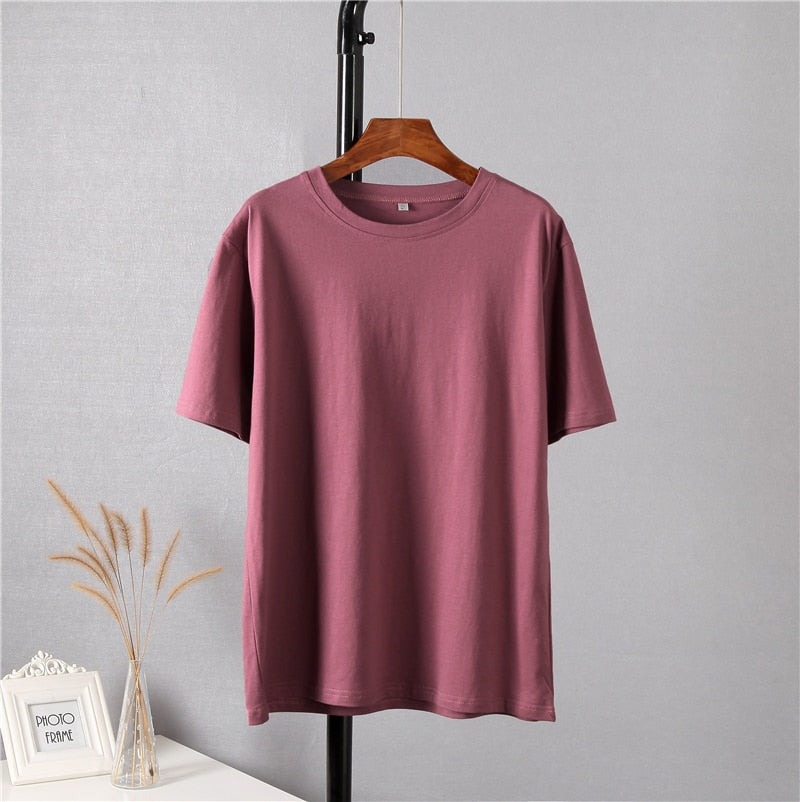 Hirsionsan 100% Cotton Oversized T Shirt Women Harajuku Basic Loose Short Sleeve Tees Soft Female Solid Tops Khaki Summer Jumper