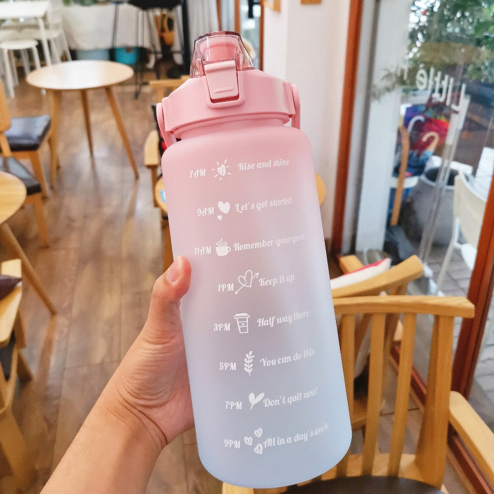 2 Liters Water Bottle Motivational Drinking Bottle Sports Water Bottle with Time Marker Stickers Plastic Cups Botellas De Agua