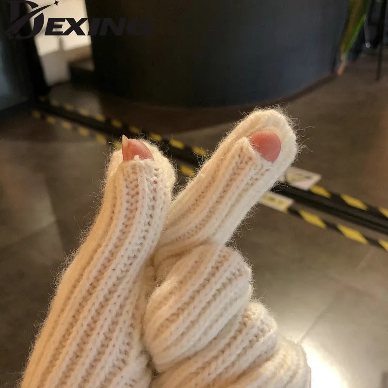 Winter Touchscreen Wool Gloves Cute Plush Warm Riding Gloves Women  Kids Fashion  Knitted  Fluffy Work Winter Gloves