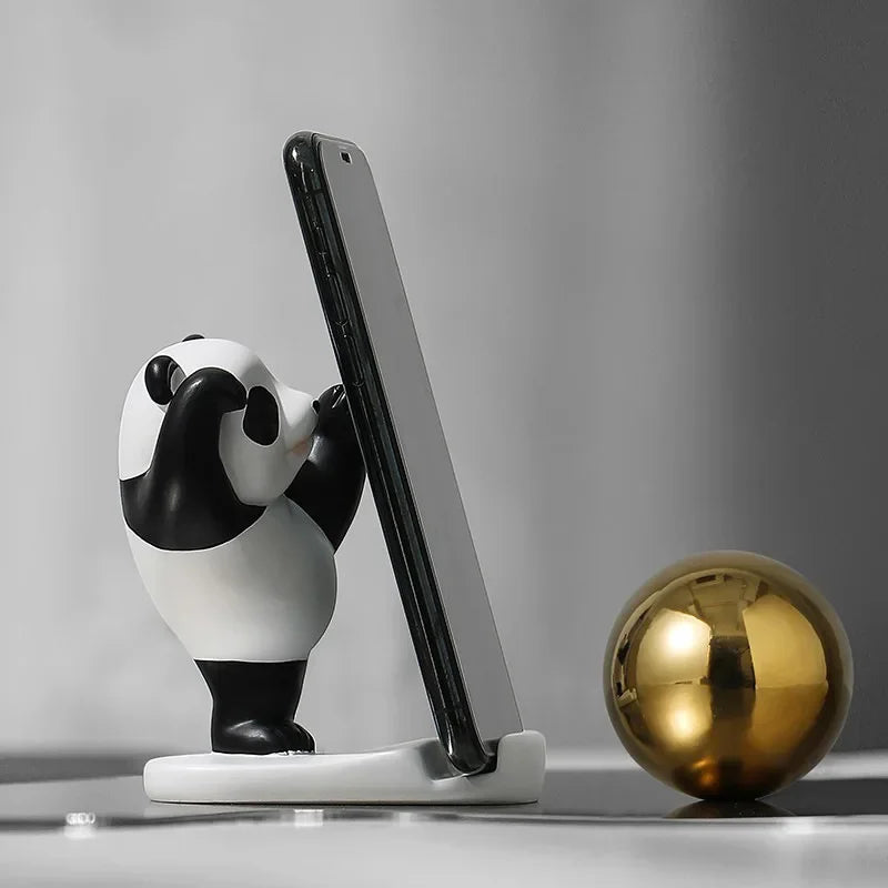 Panda Figurines For Interior Universal Cell Mobile Phone Stand Holder Modern Sculpture Statue Home Office Desk Decor