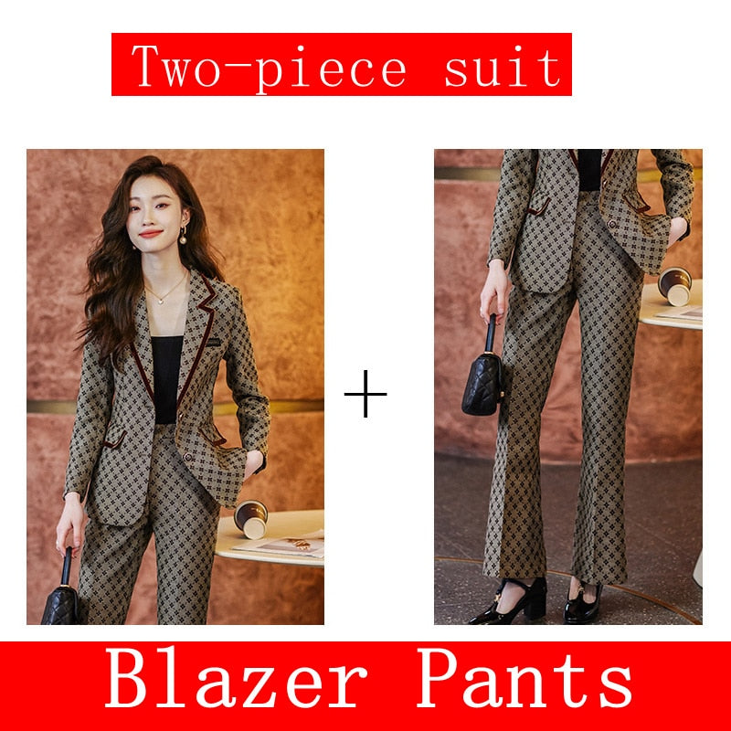 High Quality 2023 Spring Ladies Khaki Korean Fashionable Blazer Sets Women Suits Work Wear Office Autumn Casual Pants Jacket