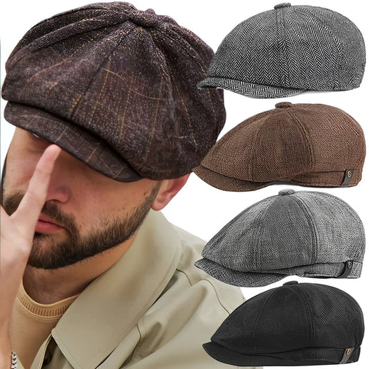 Retro Tweed Newsboy Hat Men Beret Gatsby Beret Hats Peaked Octagonal with Brim Caps Street Caps Winter Spring Hip Hop Beret Caps