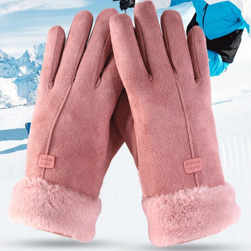 Fashion Winter Women Gloves Furry Warm Mitts Full Finger Mittens Thermal Fleece Lined Outdoor Sport Female Touchscreen Gloves