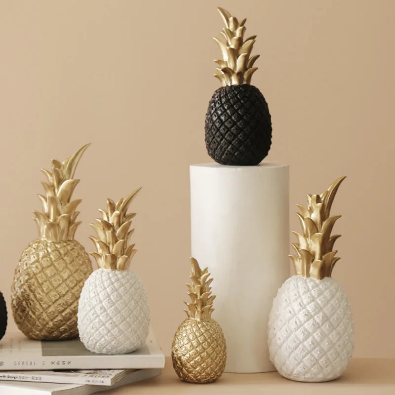 Vilead Resin Pineapple Miniatures Figurines Interior Living Room Gold Black White Fruit Model Crafts for Home House Decoration