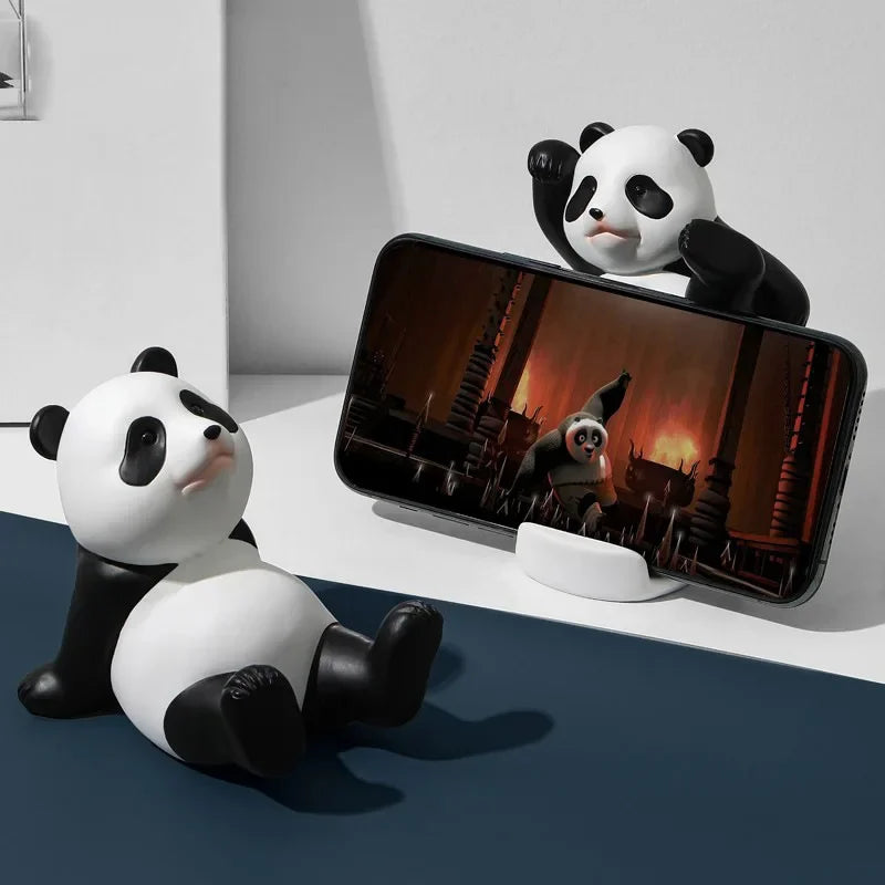 Panda Figurines For Interior Universal Cell Mobile Phone Stand Holder Modern Sculpture Statue Home Office Desk Decor