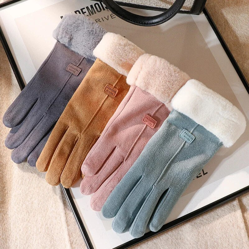 Fashion Winter Women Gloves Furry Warm Mitts Full Finger Mittens Thermal Fleece Lined Outdoor Sport Female Touchscreen Gloves