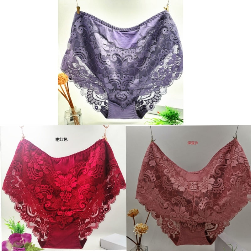 3Pcs/Lot Ropa Interior Femeni Briefs Plus Size 7XL Cotton Cutout Lace Lingeries  Intimates Women&#39;s Panties Underwears