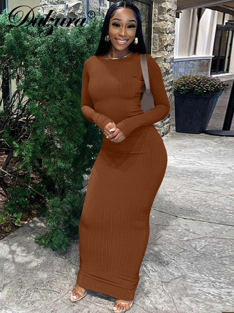 Dulzura Autumn Y2K Clothes Long Sleeve O-Neck Bodycon Maxi Dresses For Women 2023 Club Party Streetwear Elegant Solid Outfits