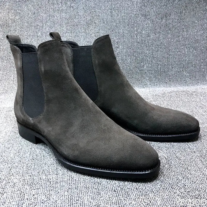 Men Chelsea Boots Black Brown Velvet High Ankle Dress Shoes Men Walking Shoes Wear Resistant Chelsea Dress Boots Botas de Hombre