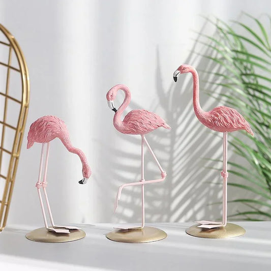 Creative Pink Resin Figurines Crafts Ins Flamingo Ornament Home Desk Cartoon Accessories Living Room Desktop Decorations