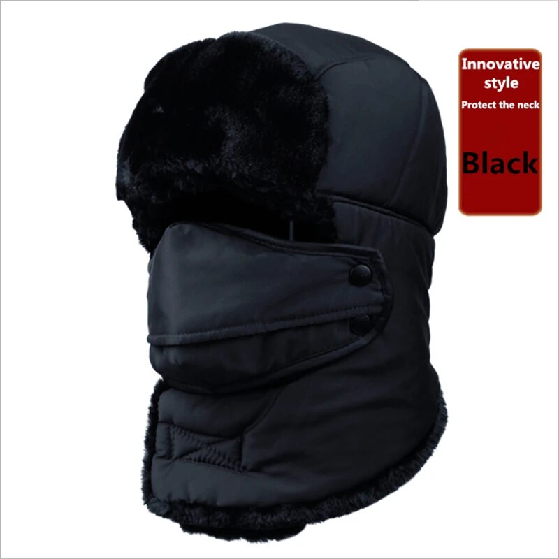 2019 new popular Bomber Hats men's winter hat with ear flaps outdoor cold warm skiing men winter hat warm hat earmuffs and mask