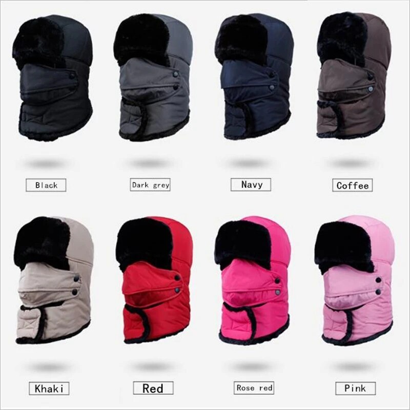 2019 new popular Bomber Hats men's winter hat with ear flaps outdoor cold warm skiing men winter hat warm hat earmuffs and mask