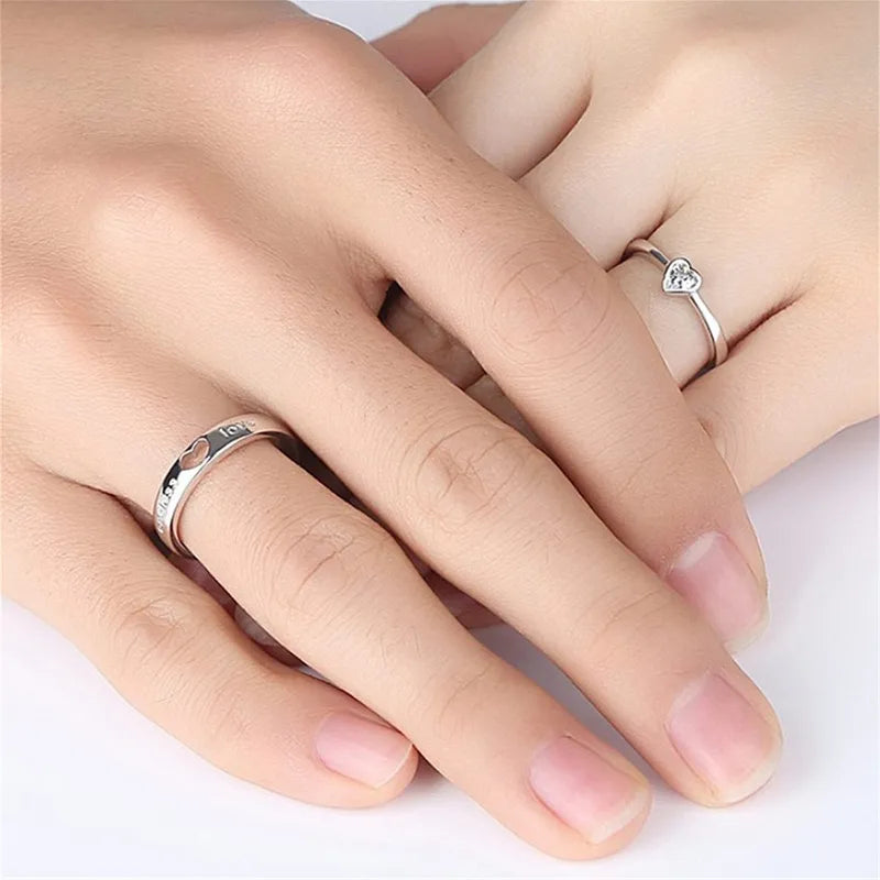 2Pcs/sets Zircon Heart Matching Couple Rings Set Forever Endless Love Wedding Ring For Women Men Charm Valentine's Day Jewelry