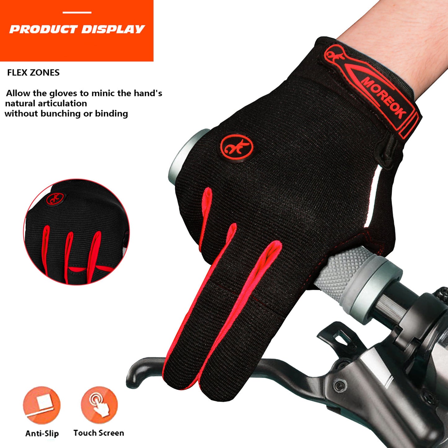 BIKINGMOREOK Cycling Gloves Touchscreen Bike Gloves 5MM Liquid Gel Pads Bicycle Gloves Shock-Absorbing Mountain Bike Gloves Men