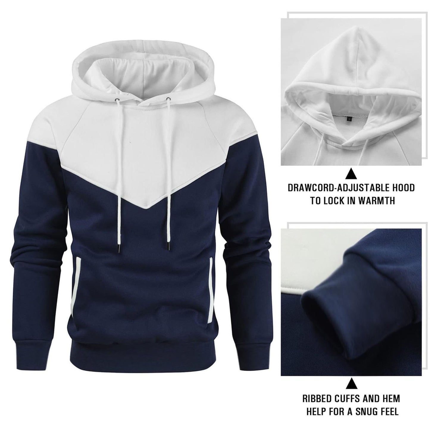 New Fleece Patchwork Hoodies Men Fashion Hooded Sweatshirts Male Autumn Winter Streetwear Casual Hip Hop Pullover Men&#39;s Coats