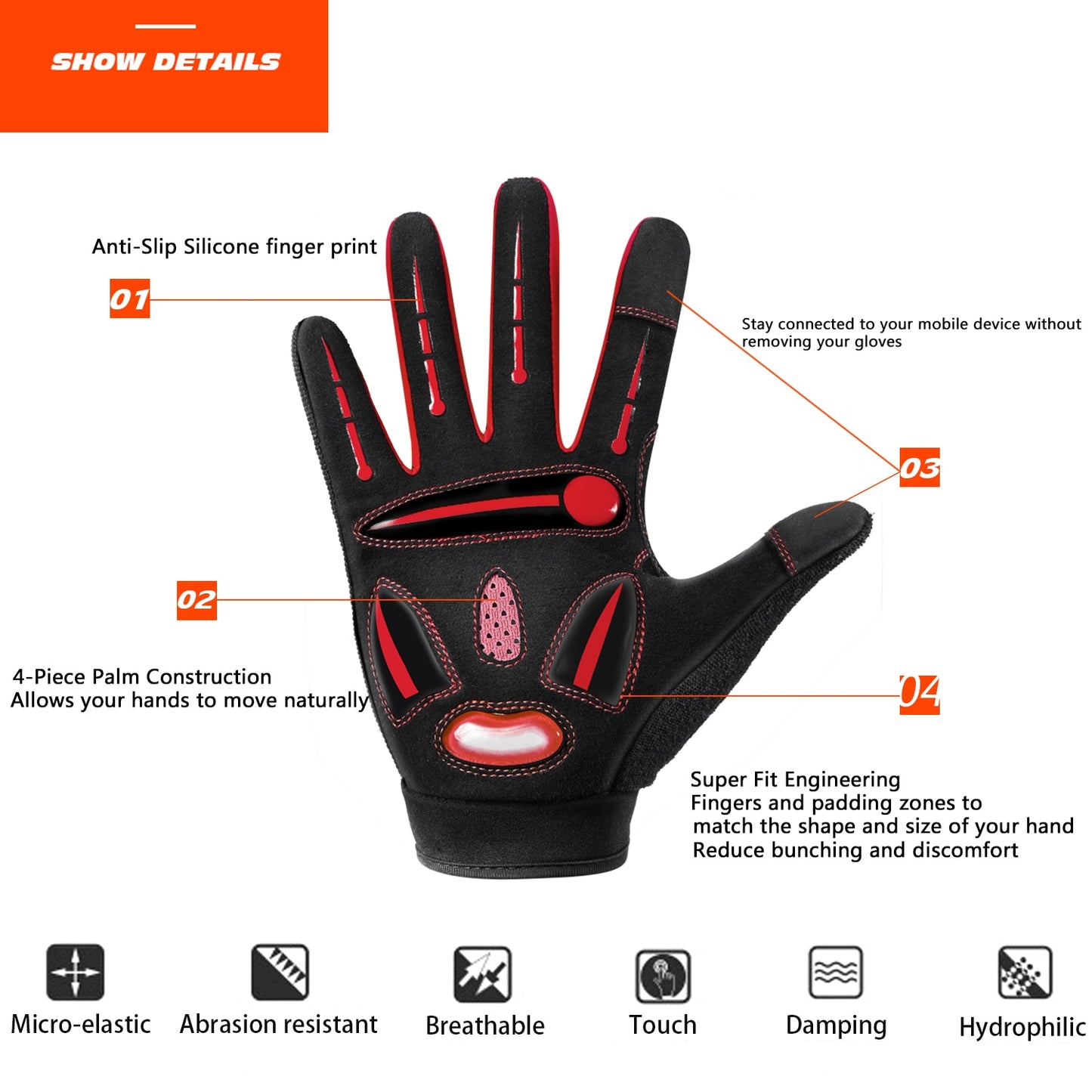 BIKINGMOREOK Cycling Gloves Touchscreen Bike Gloves 5MM Liquid Gel Pads Bicycle Gloves Shock-Absorbing Mountain Bike Gloves Men