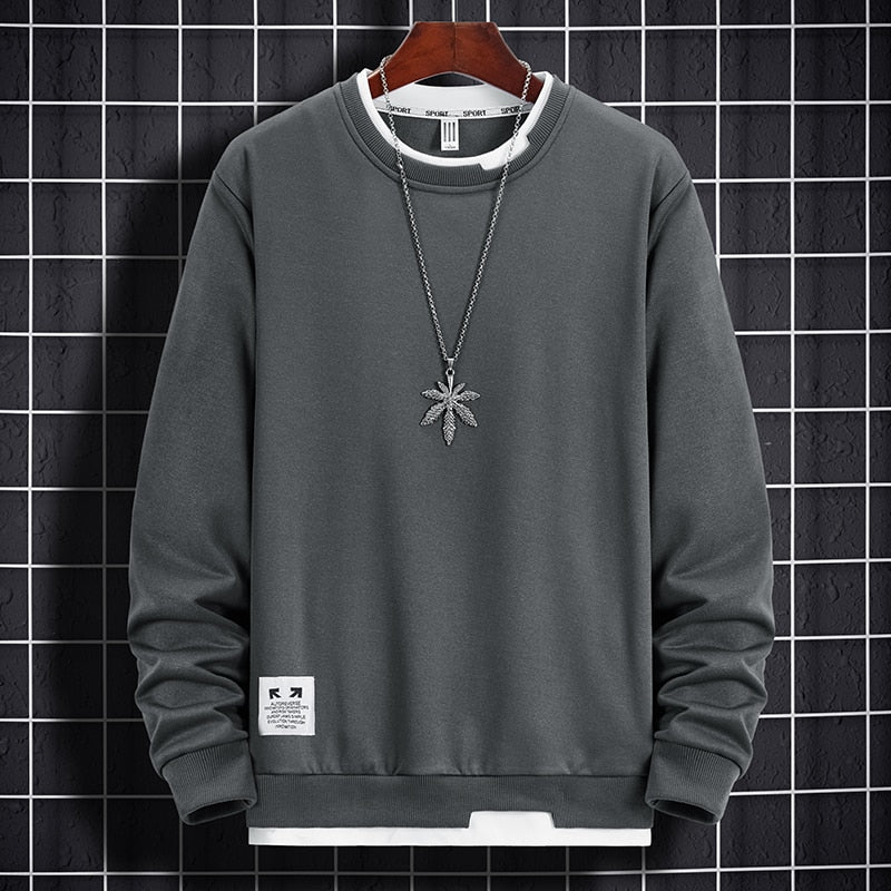 EAEOVNI Autumn Mens Sweatshirt O-Neck Long Sleeve Male Hoodies Solid Color Casual Hip-Hop Streetwear Men Pullover Fashion