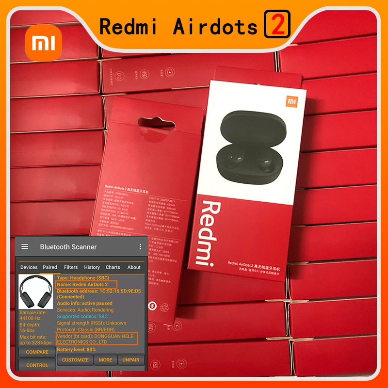 Original Xiaomi Redmi Airdots 2 TWS Bluetooth Earphone Stereo bass 5.0 headphones With Mic Handsfree Earbuds 5/10/20 pieces