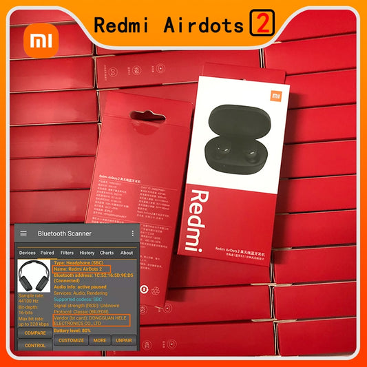 Original Xiaomi Redmi Airdots 2 TWS Bluetooth Earphone Stereo bass 5.0 headphones With Mic Handsfree Earbuds 5/10/20 pieces