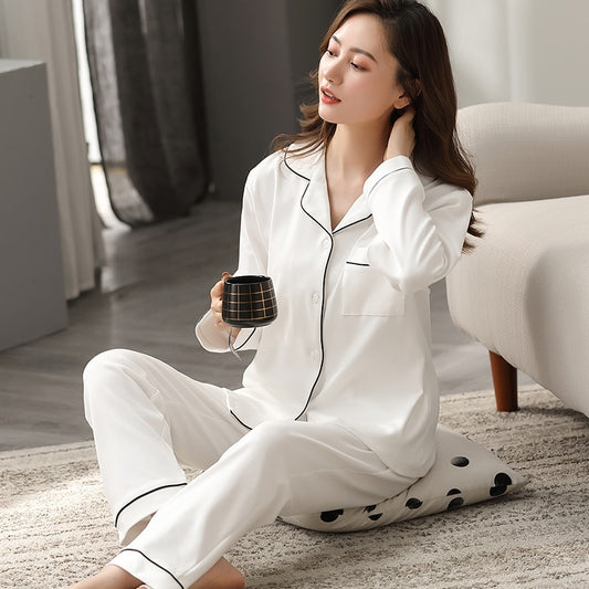 100% Cotton Pajamas for Women PJ Full Sleeves Pijama Mujer Invierno Button-Down Winter Sleepwear Set Women White Cotton Pyjamas